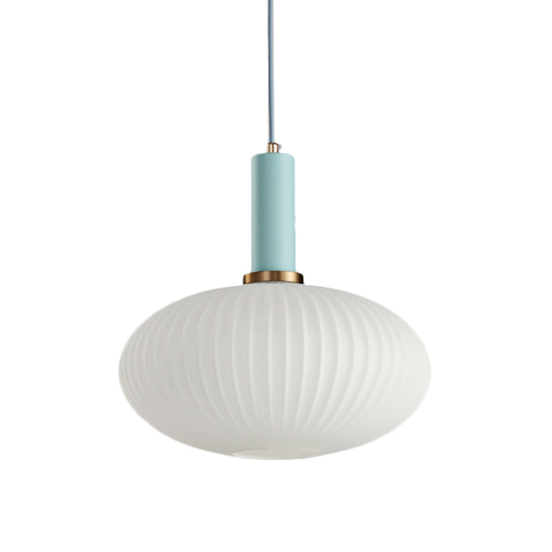 1 Head Dining Room Pendant Light Macaron Black/Pink/Blue Hanging Lamp with Cylinder/Oval/Drum White Glass Shade, 5"/8"/12" Wide Clearhalo 'Ceiling Lights' 'Glass shade' 'Glass' 'Modern Pendants' 'Modern' 'Pendant Lights' 'Pendants' Lighting' 289693