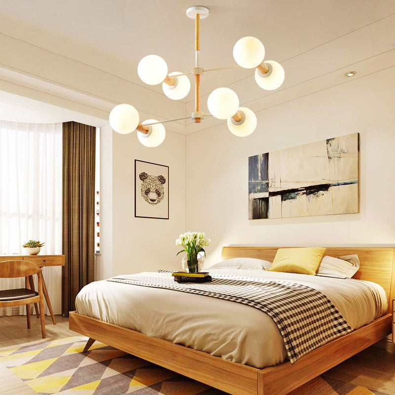 Modernism Style Orb Chandelier Lamp White Glass 8/12 Lights Living Room Hanging Light Fixture Clearhalo 'Ceiling Lights' 'Chandeliers' 'Glass shade' 'Glass' Lighting' 289737