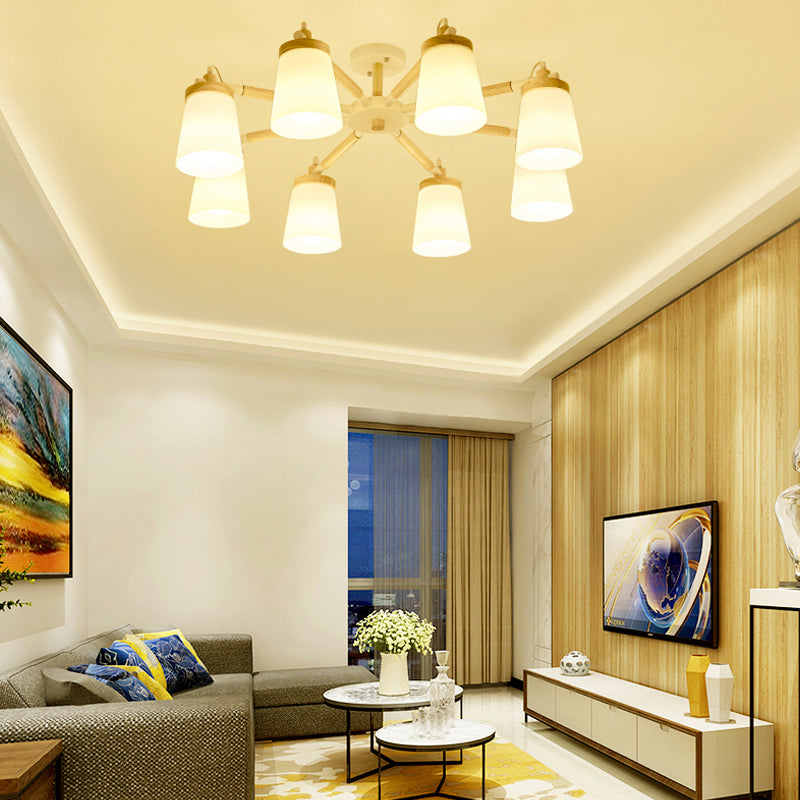 Conical Chandelier Light Fixture Nordic Style Frosted Glass 6/8 Lights White Hanging Light for Living Room Clearhalo 'Ceiling Lights' 'Chandeliers' 'Glass shade' 'Glass' Lighting' 289776