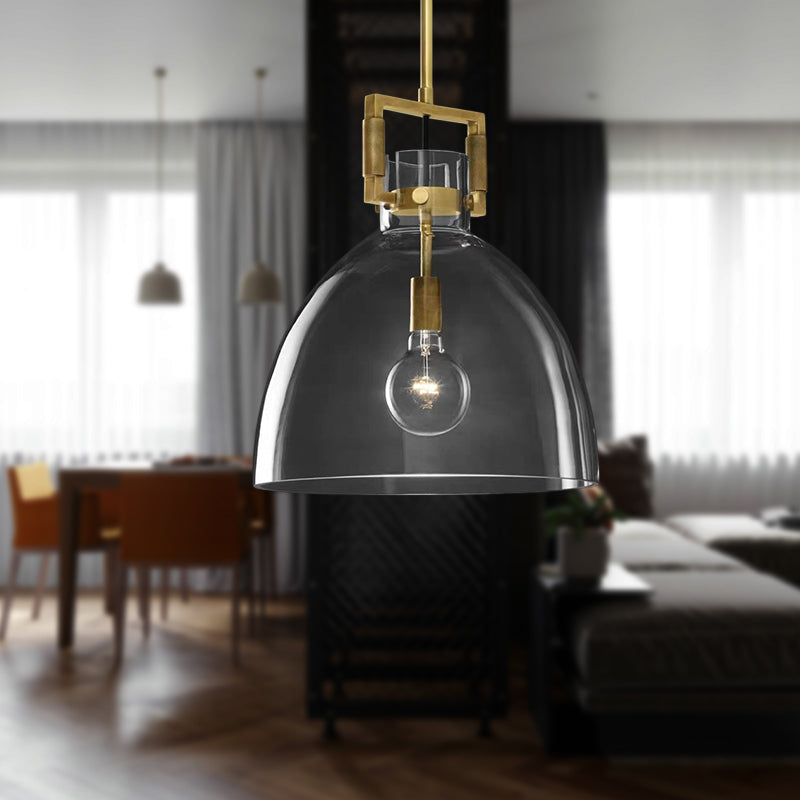 Postmodern 1 Head Pendant Light Brass Hanging Lamp Dome/Globe/Cone with Clear Glass Shade, 12"/12.5"/14" Wide Brass 12.5" Clearhalo 'Ceiling Lights' 'Modern Pendants' 'Modern' 'Pendant Lights' 'Pendants' Lighting' 289780
