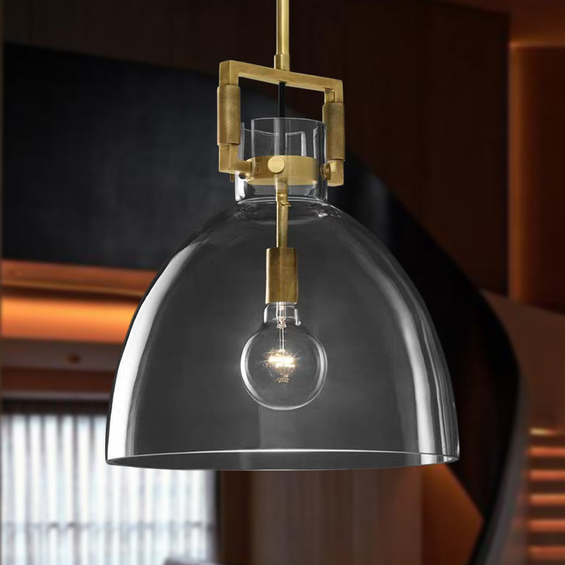 Postmodern 1 Head Pendant Light Brass Hanging Lamp Dome/Globe/Cone with Clear Glass Shade, 12"/12.5"/14" Wide Clearhalo 'Ceiling Lights' 'Modern Pendants' 'Modern' 'Pendant Lights' 'Pendants' Lighting' 289781