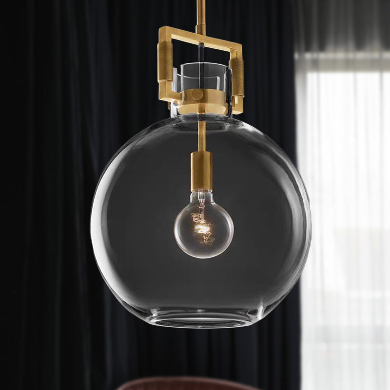 Postmodern 1 Head Pendant Light Brass Hanging Lamp Dome/Globe/Cone with Clear Glass Shade, 12"/12.5"/14" Wide Brass 14" Clearhalo 'Ceiling Lights' 'Modern Pendants' 'Modern' 'Pendant Lights' 'Pendants' Lighting' 289786