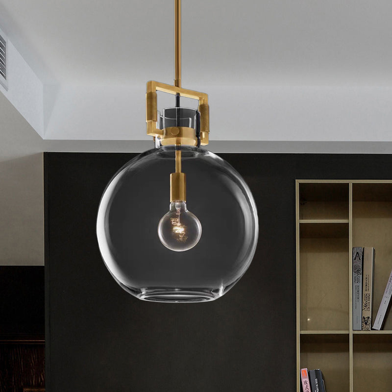 Postmodern 1 Head Pendant Light Brass Hanging Lamp Dome/Globe/Cone with Clear Glass Shade, 12"/12.5"/14" Wide Clearhalo 'Ceiling Lights' 'Modern Pendants' 'Modern' 'Pendant Lights' 'Pendants' Lighting' 289787