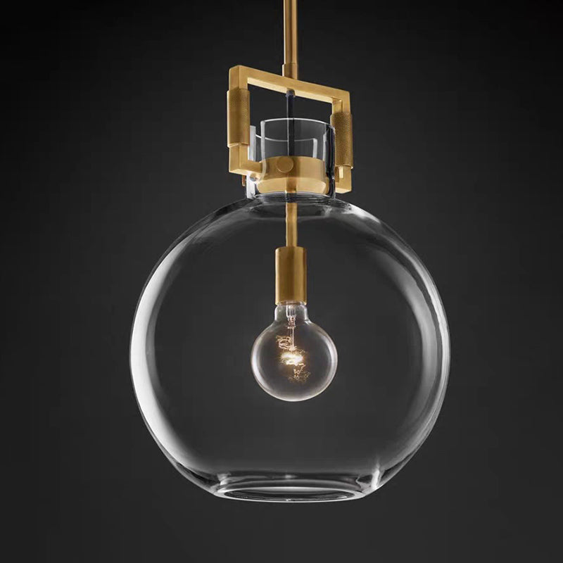 Postmodern 1 Head Pendant Light Brass Hanging Lamp Dome/Globe/Cone with Clear Glass Shade, 12"/12.5"/14" Wide Clearhalo 'Ceiling Lights' 'Modern Pendants' 'Modern' 'Pendant Lights' 'Pendants' Lighting' 289790