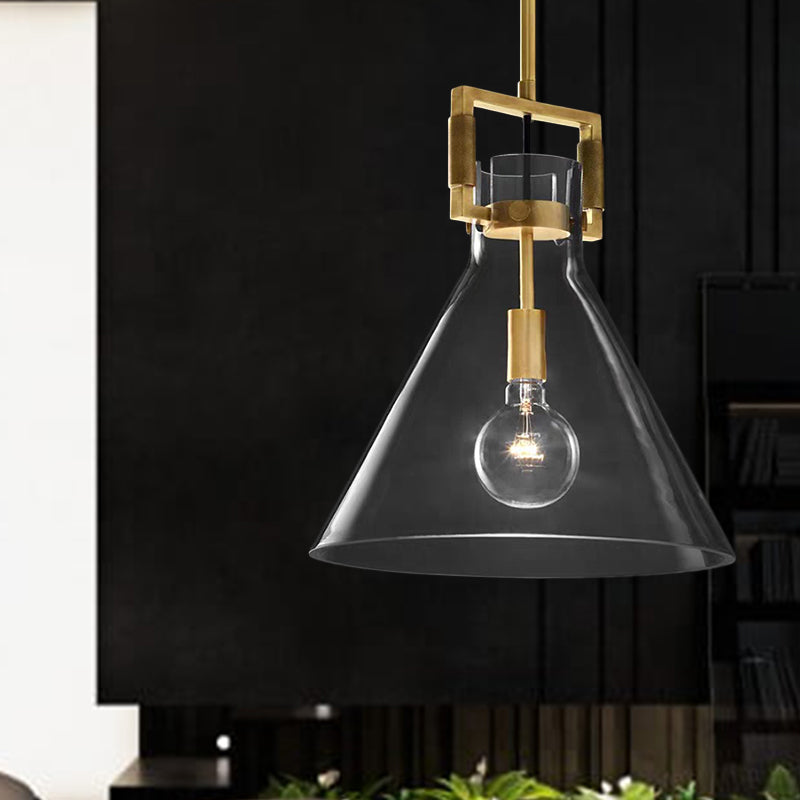 Postmodern 1 Head Pendant Light Brass Hanging Lamp Dome/Globe/Cone with Clear Glass Shade, 12"/12.5"/14" Wide Clearhalo 'Ceiling Lights' 'Modern Pendants' 'Modern' 'Pendant Lights' 'Pendants' Lighting' 289794