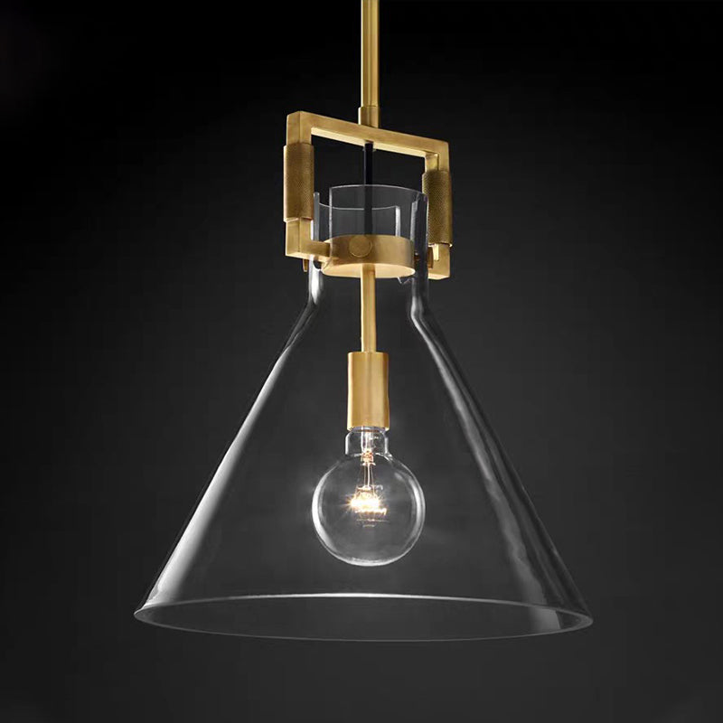 Postmodern 1 Head Pendant Light Brass Hanging Lamp Dome/Globe/Cone with Clear Glass Shade, 12"/12.5"/14" Wide Clearhalo 'Ceiling Lights' 'Modern Pendants' 'Modern' 'Pendant Lights' 'Pendants' Lighting' 289796