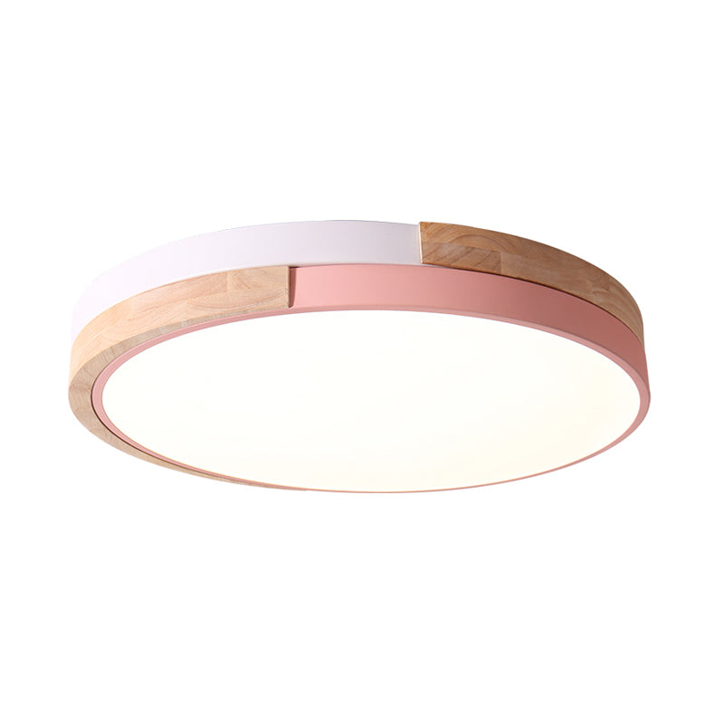 Metal Circle Flush Light Contemporary LED Pink/Yellow/Blue Ceiling Mounted Fixture with Acrylic Diffuser in Warm/White Light Clearhalo 'Ceiling Lights' 'Close To Ceiling Lights' 'Close to ceiling' 'Flush mount' Lighting' 290003