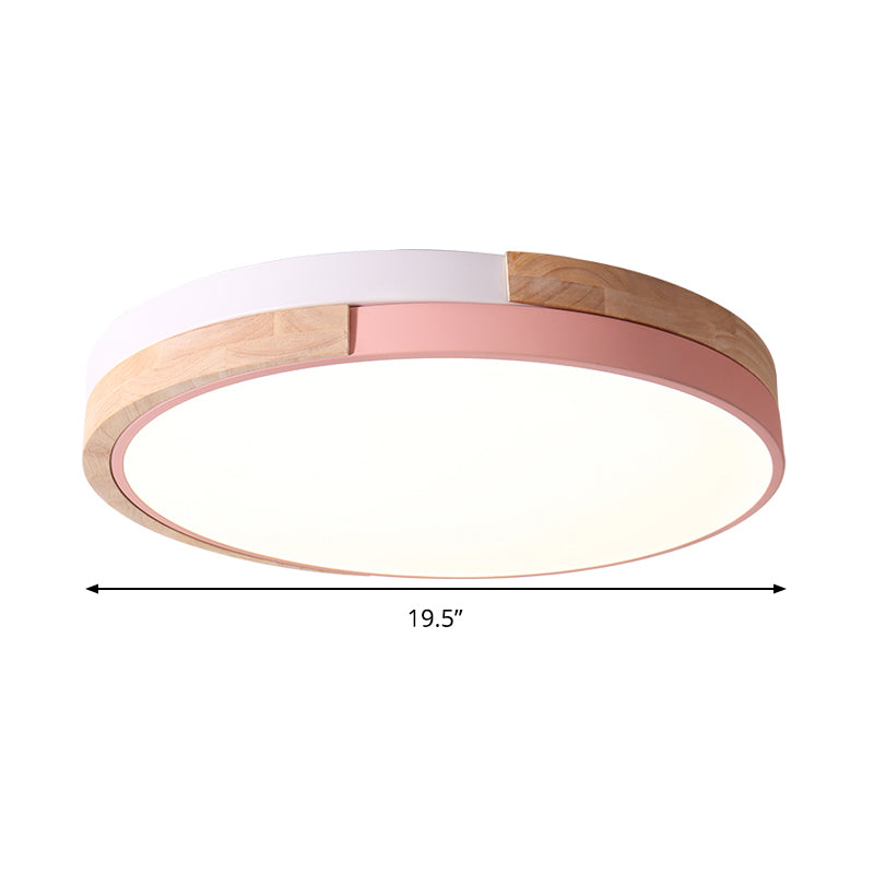 Metal Circle Flush Light Contemporary LED Pink/Yellow/Blue Ceiling Mounted Fixture with Acrylic Diffuser in Warm/White Light Clearhalo 'Ceiling Lights' 'Close To Ceiling Lights' 'Close to ceiling' 'Flush mount' Lighting' 290004