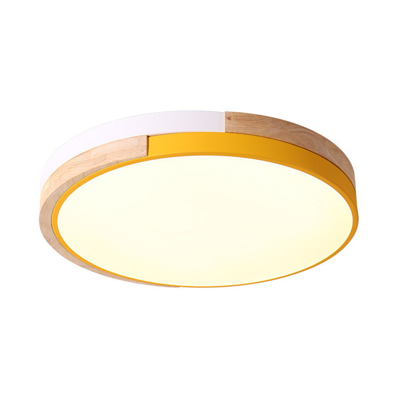 Metal Circle Flush Light Contemporary LED Pink/Yellow/Blue Ceiling Mounted Fixture with Acrylic Diffuser in Warm/White Light Clearhalo 'Ceiling Lights' 'Close To Ceiling Lights' 'Close to ceiling' 'Flush mount' Lighting' 290008