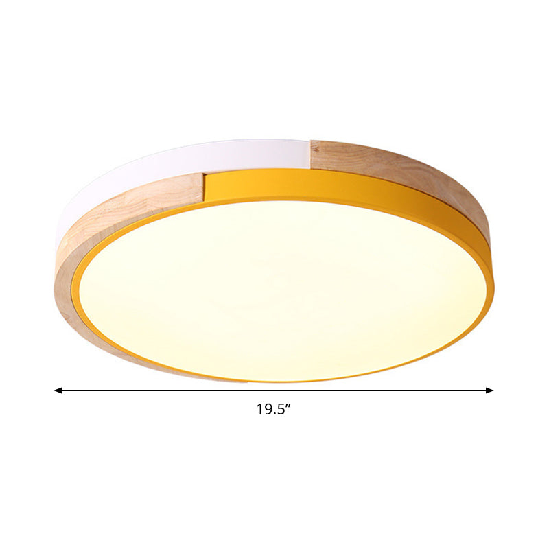 Metal Circle Flush Light Contemporary LED Pink/Yellow/Blue Ceiling Mounted Fixture with Acrylic Diffuser in Warm/White Light Clearhalo 'Ceiling Lights' 'Close To Ceiling Lights' 'Close to ceiling' 'Flush mount' Lighting' 290009