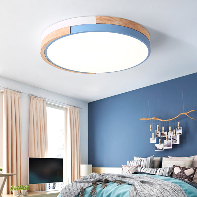 Metal Circle Flush Light Contemporary LED Pink/Yellow/Blue Ceiling Mounted Fixture with Acrylic Diffuser in Warm/White Light Blue Clearhalo 'Ceiling Lights' 'Close To Ceiling Lights' 'Close to ceiling' 'Flush mount' Lighting' 290010