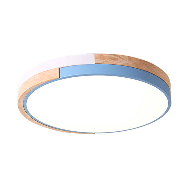 Metal Circle Flush Light Contemporary LED Pink/Yellow/Blue Ceiling Mounted Fixture with Acrylic Diffuser in Warm/White Light Clearhalo 'Ceiling Lights' 'Close To Ceiling Lights' 'Close to ceiling' 'Flush mount' Lighting' 290012