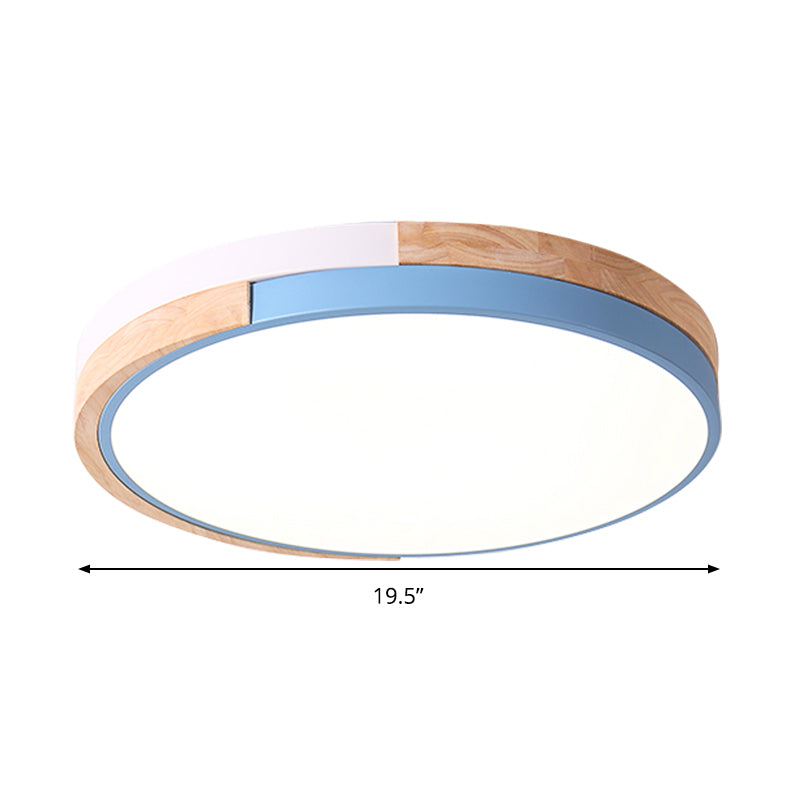 Metal Circle Flush Light Contemporary LED Pink/Yellow/Blue Ceiling Mounted Fixture with Acrylic Diffuser in Warm/White Light Clearhalo 'Ceiling Lights' 'Close To Ceiling Lights' 'Close to ceiling' 'Flush mount' Lighting' 290013