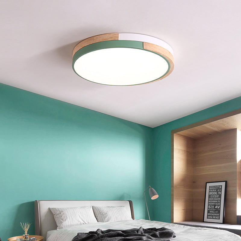 Metal Circle Flush Light Contemporary LED Pink/Yellow/Blue Ceiling Mounted Fixture with Acrylic Diffuser in Warm/White Light Clearhalo 'Ceiling Lights' 'Close To Ceiling Lights' 'Close to ceiling' 'Flush mount' Lighting' 290015