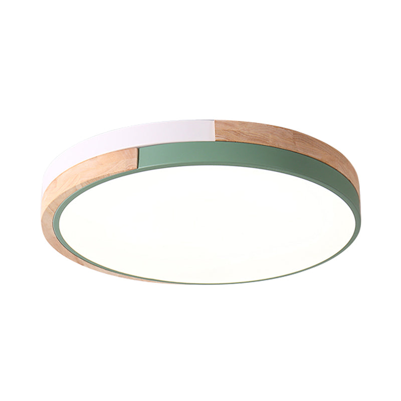 Metal Circle Flush Light Contemporary LED Pink/Yellow/Blue Ceiling Mounted Fixture with Acrylic Diffuser in Warm/White Light Clearhalo 'Ceiling Lights' 'Close To Ceiling Lights' 'Close to ceiling' 'Flush mount' Lighting' 290016