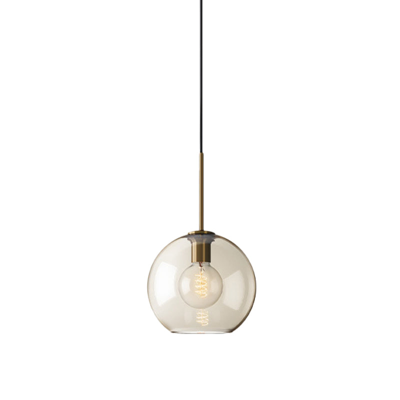 Amber Glass Global Pendant Lighting 1 Bulb Brass Modern Pendant Light for Kitchen 8"/10"/12" Wide Clearhalo 'Ceiling Lights' 'Glass shade' 'Glass' 'Iluminaci��n' 'L��mparas Colgantes' 'L��mparas de Techo' 'Pendant Lights' Hogar' Lighting' 290033