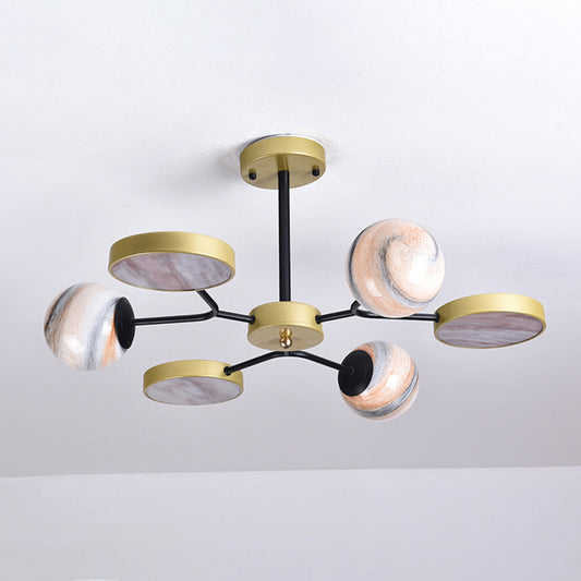 Round Living Room Chandelier Light Hand Blown Glass 6/8 Lights Contemporary Style Pendant Lighting Fixture in Gold 6 Gold Clearhalo 'Ceiling Lights' 'Chandeliers' 'Glass shade' 'Glass' 'Island Lights' 'Modern Chandeliers' 'Modern' Lighting' 290046