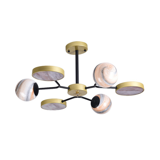 Round Living Room Chandelier Light Hand Blown Glass 6/8 Lights Contemporary Style Pendant Lighting Fixture in Gold Clearhalo 'Ceiling Lights' 'Chandeliers' 'Glass shade' 'Glass' 'Island Lights' 'Modern Chandeliers' 'Modern' Lighting' 290049