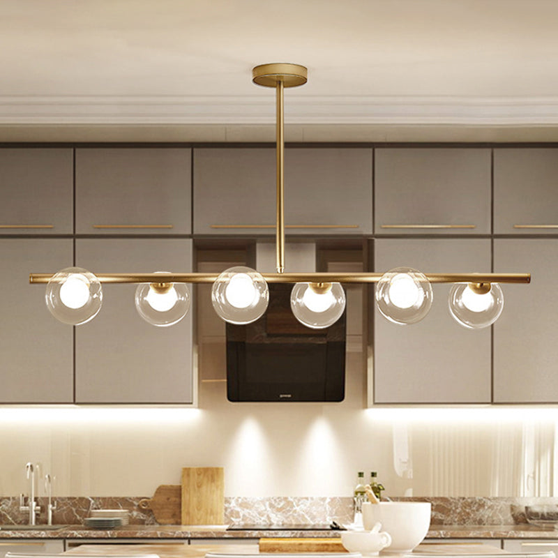 Bubble Clear Glass Island Ceiling Light Modern Style 5/6 Lights Black/Gold Finish Pendant Light Fixture for Dining Room 6 Gold Clearhalo 'Ceiling Lights' 'Close To Ceiling Lights' 'Glass shade' 'Glass' 'Island Lights' Lighting' 290079