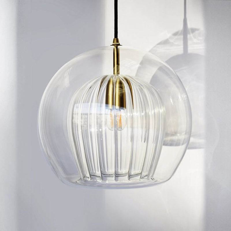 Globe Stairway Pendant Lighting Clear Glass 1 Head Nordic Hanging Lamp Kit, 6"/8"/10" Wide Clearhalo 'Ceiling Lights' 'Glass shade' 'Glass' 'Modern Pendants' 'Modern' 'Pendant Lights' 'Pendants' Lighting' 290102