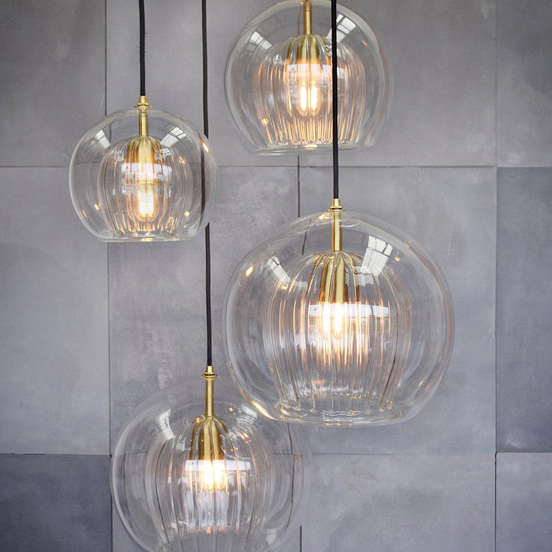 Globe Stairway Pendant Lighting Clear Glass 1 Head Nordic Hanging Lamp Kit, 6"/8"/10" Wide Clear Clearhalo 'Ceiling Lights' 'Glass shade' 'Glass' 'Modern Pendants' 'Modern' 'Pendant Lights' 'Pendants' Lighting' 290103