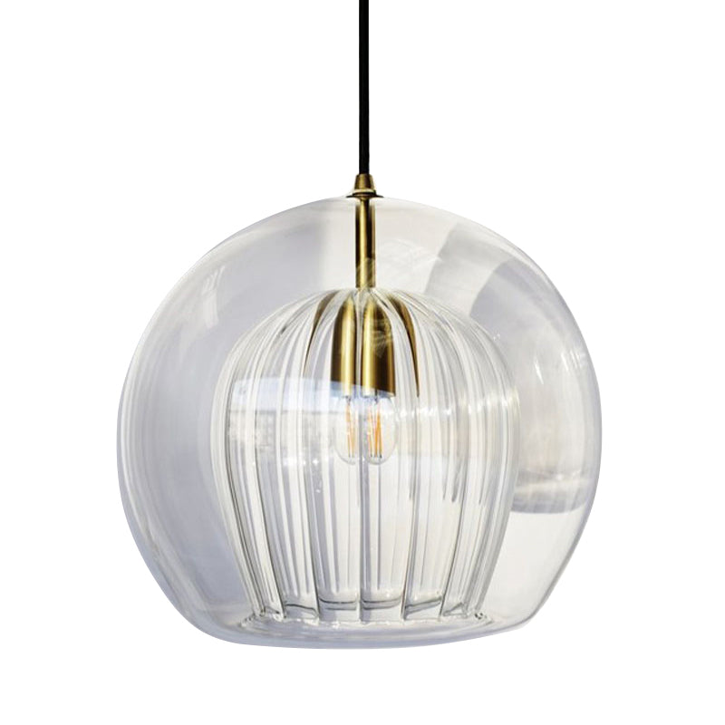 Globe Stairway Pendant Lighting Clear Glass 1 Head Nordic Hanging Lamp Kit, 6"/8"/10" Wide Clearhalo 'Ceiling Lights' 'Glass shade' 'Glass' 'Modern Pendants' 'Modern' 'Pendant Lights' 'Pendants' Lighting' 290105