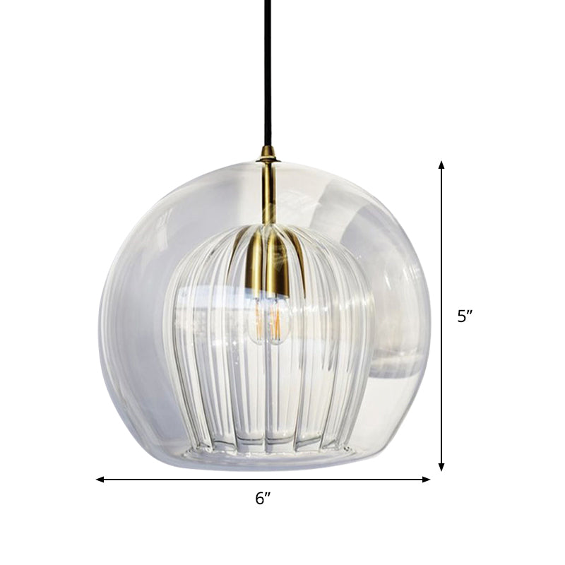 Globe Stairway Pendant Lighting Clear Glass 1 Head Nordic Hanging Lamp Kit, 6"/8"/10" Wide Clearhalo 'Ceiling Lights' 'Glass shade' 'Glass' 'Modern Pendants' 'Modern' 'Pendant Lights' 'Pendants' Lighting' 290106