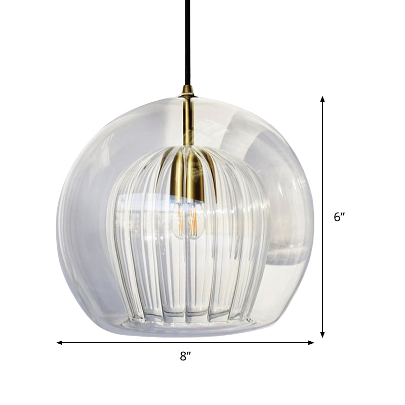 Globe Stairway Pendant Lighting Clear Glass 1 Head Nordic Hanging Lamp Kit, 6"/8"/10" Wide Clearhalo 'Ceiling Lights' 'Glass shade' 'Glass' 'Modern Pendants' 'Modern' 'Pendant Lights' 'Pendants' Lighting' 290107