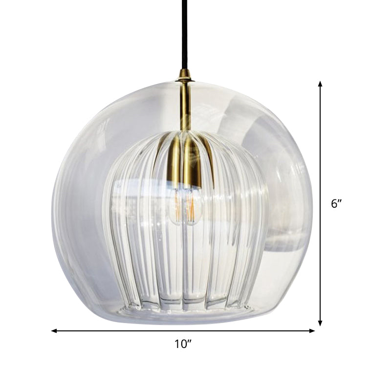 Globe Stairway Pendant Lighting Clear Glass 1 Head Nordic Hanging Lamp Kit, 6"/8"/10" Wide Clearhalo 'Ceiling Lights' 'Glass shade' 'Glass' 'Modern Pendants' 'Modern' 'Pendant Lights' 'Pendants' Lighting' 290108