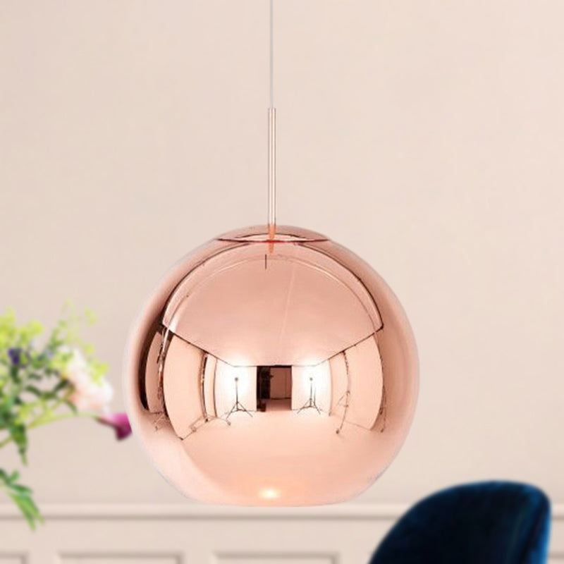 Modern 1 Head Hanging Light Copper Oval/Globe/Strip Pendant Ceiling Light with Mirror Glass Shade, 8"/16"/19.5" Wide Copper 16" Clearhalo 'Ceiling Lights' 'Modern Pendants' 'Modern' 'Pendant Lights' 'Pendants' Lighting' 290134