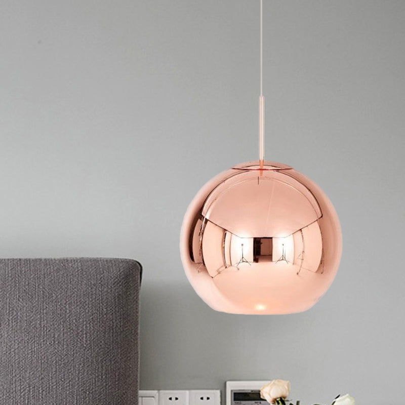 Modern 1 Head Hanging Light Copper Oval/Globe/Strip Pendant Ceiling Light with Mirror Glass Shade, 8"/16"/19.5" Wide Clearhalo 'Ceiling Lights' 'Modern Pendants' 'Modern' 'Pendant Lights' 'Pendants' Lighting' 290136