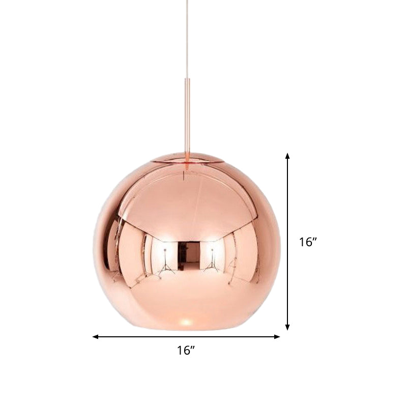 Modern 1 Head Hanging Light Copper Oval/Globe/Strip Pendant Ceiling Light with Mirror Glass Shade, 8"/16"/19.5" Wide Clearhalo 'Ceiling Lights' 'Modern Pendants' 'Modern' 'Pendant Lights' 'Pendants' Lighting' 290139