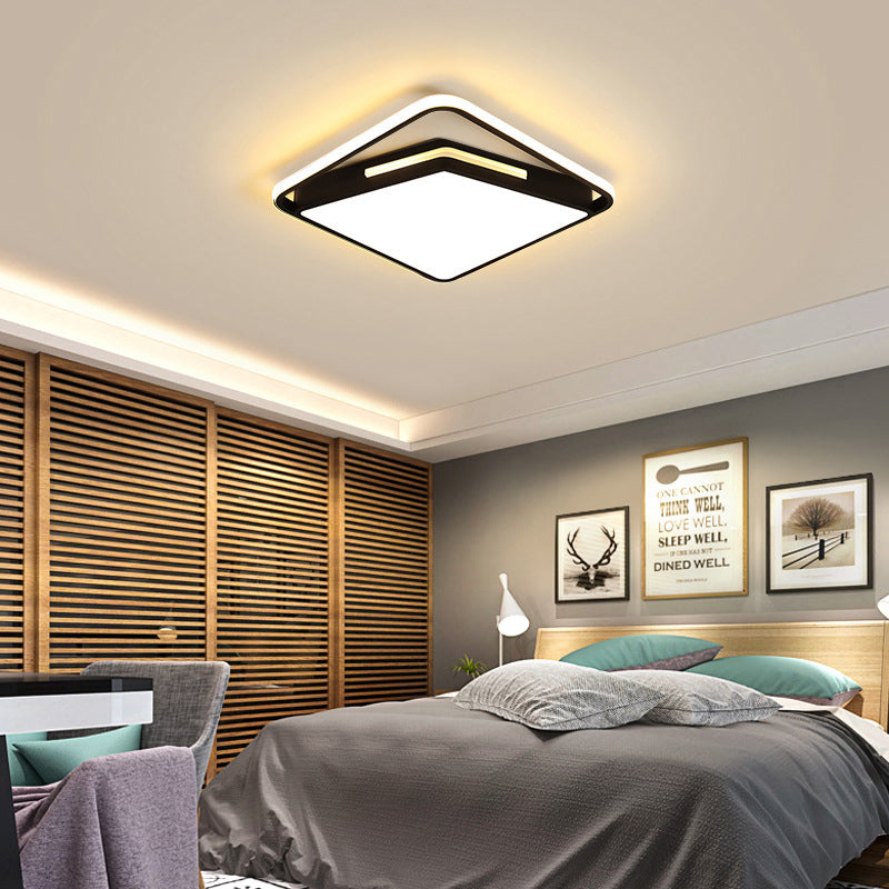 16"/19.5" Wide Metal Square Ceiling Mount Light Fixture Contemporary Black/White Flush Light in Warm/White/3 Color Light Clearhalo 'Ceiling Lights' 'Close To Ceiling Lights' 'Close to ceiling' 'Flush mount' Lighting' 290149