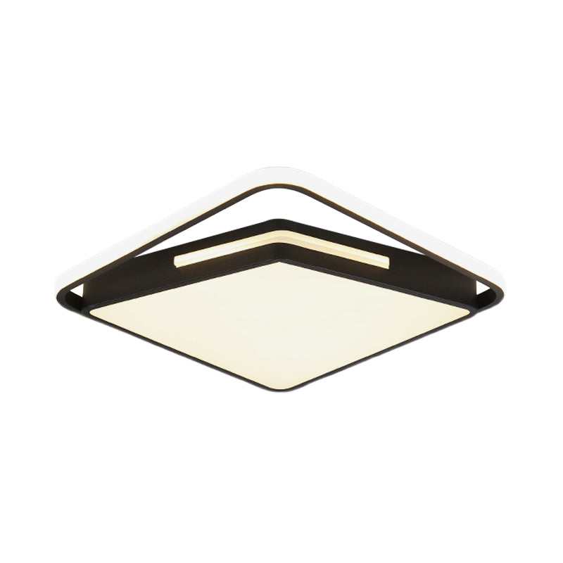 16"/19.5" Wide Metal Square Ceiling Mount Light Fixture Contemporary Black/White Flush Light in Warm/White/3 Color Light Clearhalo 'Ceiling Lights' 'Close To Ceiling Lights' 'Close to ceiling' 'Flush mount' Lighting' 290150