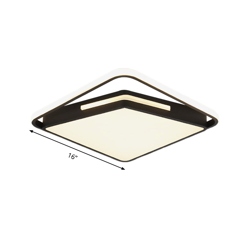 16"/19.5" Wide Metal Square Ceiling Mount Light Fixture Contemporary Black/White Flush Light in Warm/White/3 Color Light Clearhalo 'Ceiling Lights' 'Close To Ceiling Lights' 'Close to ceiling' 'Flush mount' Lighting' 290151