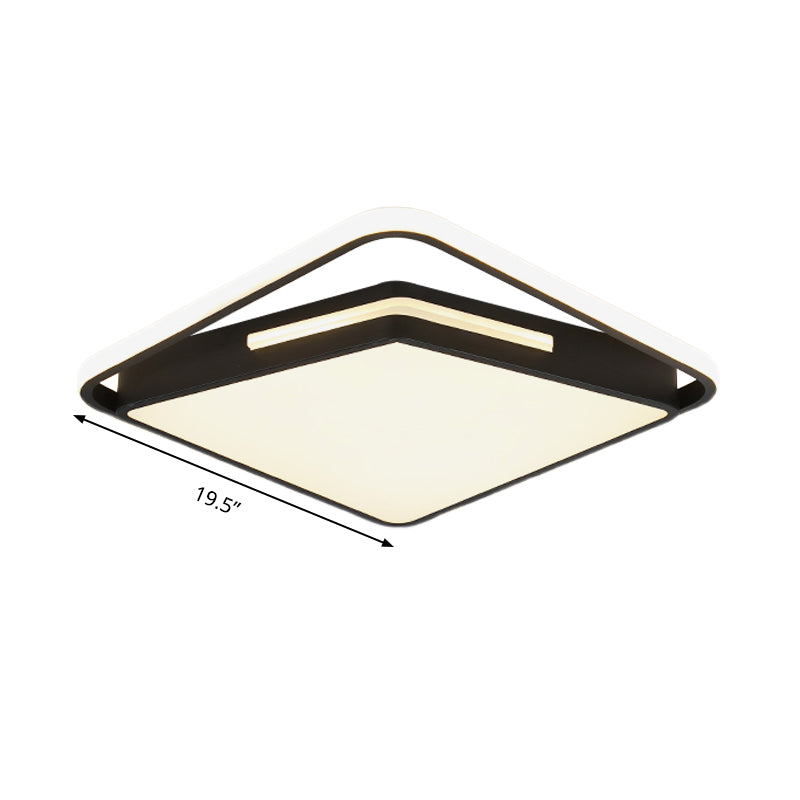 16"/19.5" Wide Metal Square Ceiling Mount Light Fixture Contemporary Black/White Flush Light in Warm/White/3 Color Light Clearhalo 'Ceiling Lights' 'Close To Ceiling Lights' 'Close to ceiling' 'Flush mount' Lighting' 290152