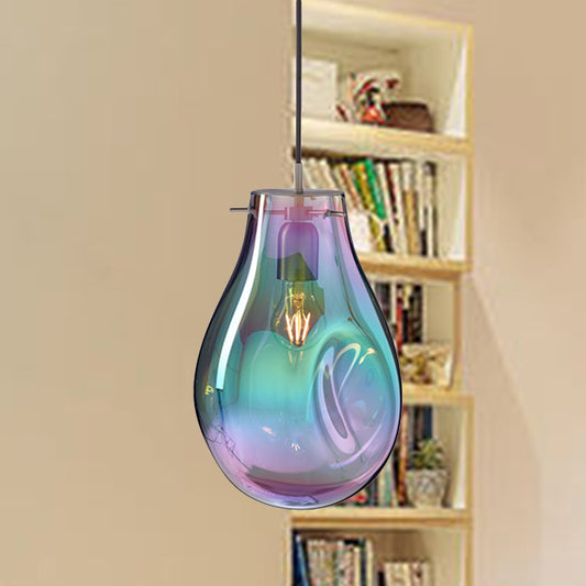 Teardrop Pendant Lighting Simple Purple/Green Dimpled Blown Glass 1 Light Dining Room Hanging Light Kit Green Clearhalo 'Ceiling Lights' 'Glass shade' 'Glass' 'Modern Pendants' 'Modern' 'Pendant Lights' 'Pendants' Lighting' 290202