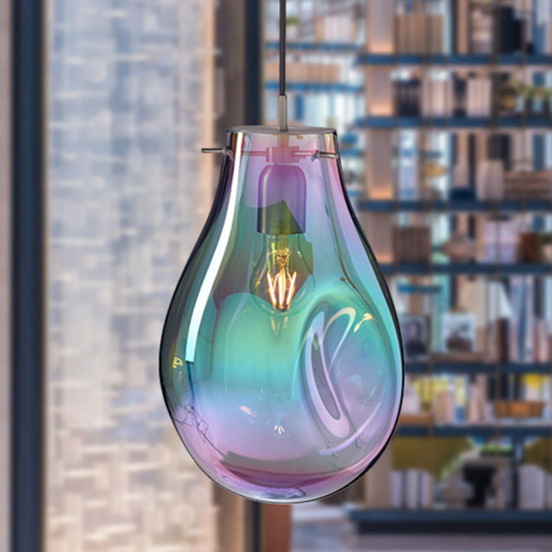 Teardrop Pendant Lighting Simple Purple/Green Dimpled Blown Glass 1 Light Dining Room Hanging Light Kit Clearhalo 'Ceiling Lights' 'Glass shade' 'Glass' 'Modern Pendants' 'Modern' 'Pendant Lights' 'Pendants' Lighting' 290203