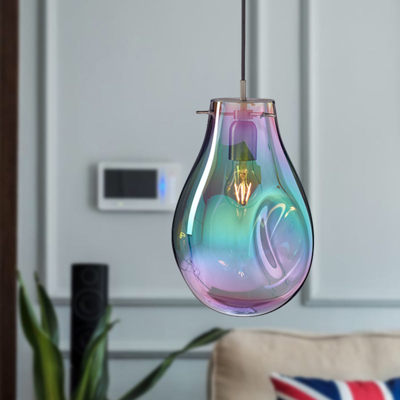 Teardrop Pendant Lighting Simple Purple/Green Dimpled Blown Glass 1 Light Dining Room Hanging Light Kit Clearhalo 'Ceiling Lights' 'Glass shade' 'Glass' 'Modern Pendants' 'Modern' 'Pendant Lights' 'Pendants' Lighting' 290204
