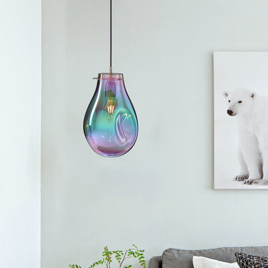 Teardrop Pendant Lighting Simple Purple/Green Dimpled Blown Glass 1 Light Dining Room Hanging Light Kit Clearhalo 'Ceiling Lights' 'Glass shade' 'Glass' 'Modern Pendants' 'Modern' 'Pendant Lights' 'Pendants' Lighting' 290205