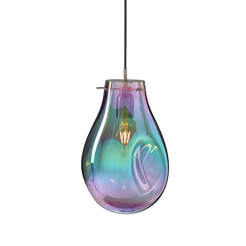 Teardrop Pendant Lighting Simple Purple/Green Dimpled Blown Glass 1 Light Dining Room Hanging Light Kit Clearhalo 'Ceiling Lights' 'Glass shade' 'Glass' 'Modern Pendants' 'Modern' 'Pendant Lights' 'Pendants' Lighting' 290206