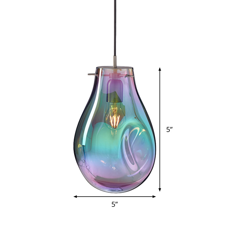 Teardrop Pendant Lighting Simple Purple/Green Dimpled Blown Glass 1 Light Dining Room Hanging Light Kit Clearhalo 'Ceiling Lights' 'Glass shade' 'Glass' 'Modern Pendants' 'Modern' 'Pendant Lights' 'Pendants' Lighting' 290207