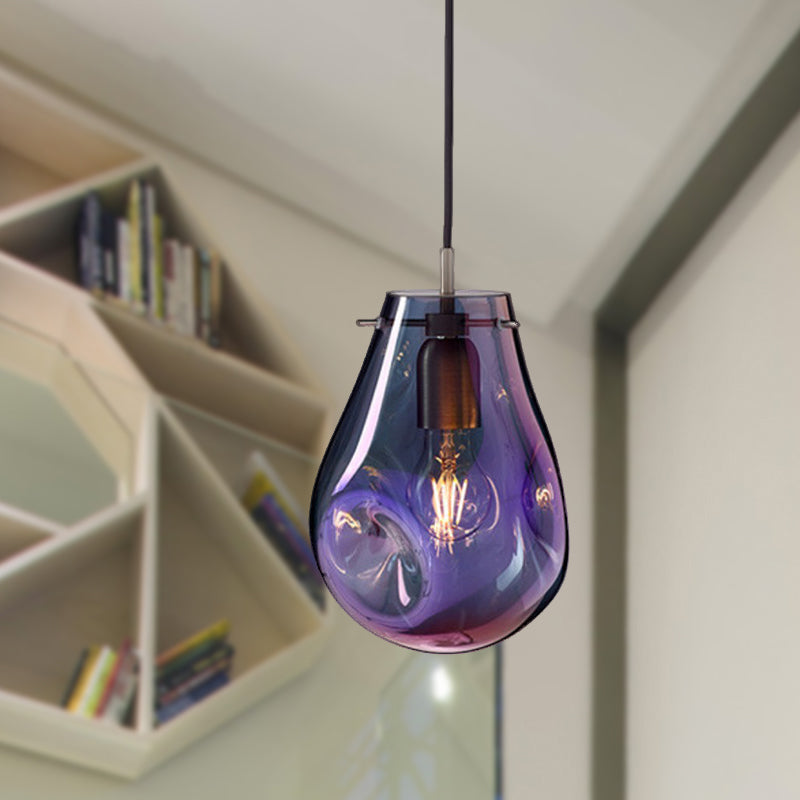 Teardrop Pendant Lighting Simple Purple/Green Dimpled Blown Glass 1 Light Dining Room Hanging Light Kit Clearhalo 'Ceiling Lights' 'Glass shade' 'Glass' 'Modern Pendants' 'Modern' 'Pendant Lights' 'Pendants' Lighting' 290209