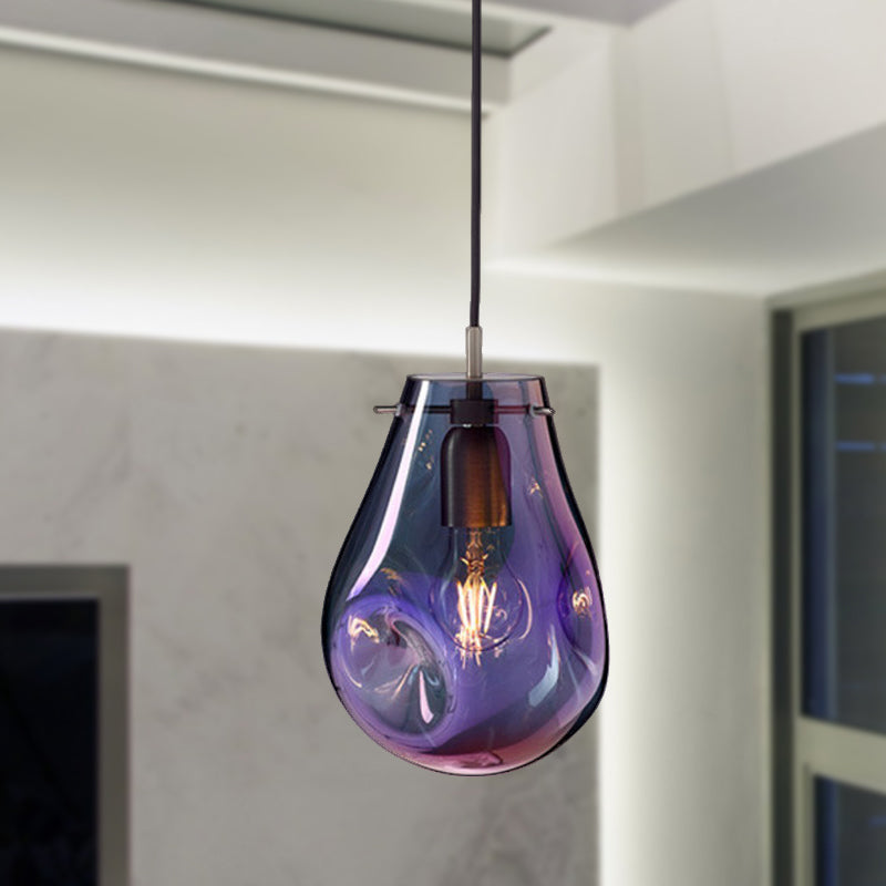 Teardrop Pendant Lighting Simple Purple/Green Dimpled Blown Glass 1 Light Dining Room Hanging Light Kit Clearhalo 'Ceiling Lights' 'Glass shade' 'Glass' 'Modern Pendants' 'Modern' 'Pendant Lights' 'Pendants' Lighting' 290210