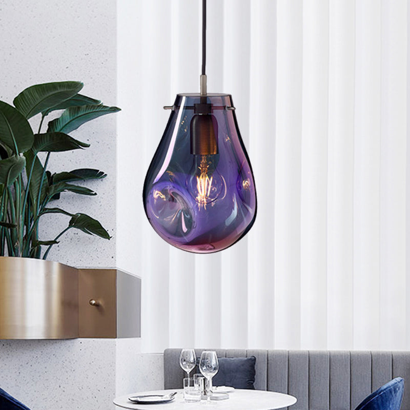 Teardrop Pendant Lighting Simple Purple/Green Dimpled Blown Glass 1 Light Dining Room Hanging Light Kit Clearhalo 'Ceiling Lights' 'Glass shade' 'Glass' 'Modern Pendants' 'Modern' 'Pendant Lights' 'Pendants' Lighting' 290211