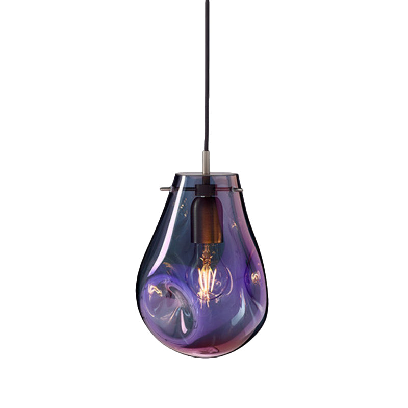 Teardrop Pendant Lighting Simple Purple/Green Dimpled Blown Glass 1 Light Dining Room Hanging Light Kit Clearhalo 'Ceiling Lights' 'Glass shade' 'Glass' 'Modern Pendants' 'Modern' 'Pendant Lights' 'Pendants' Lighting' 290212