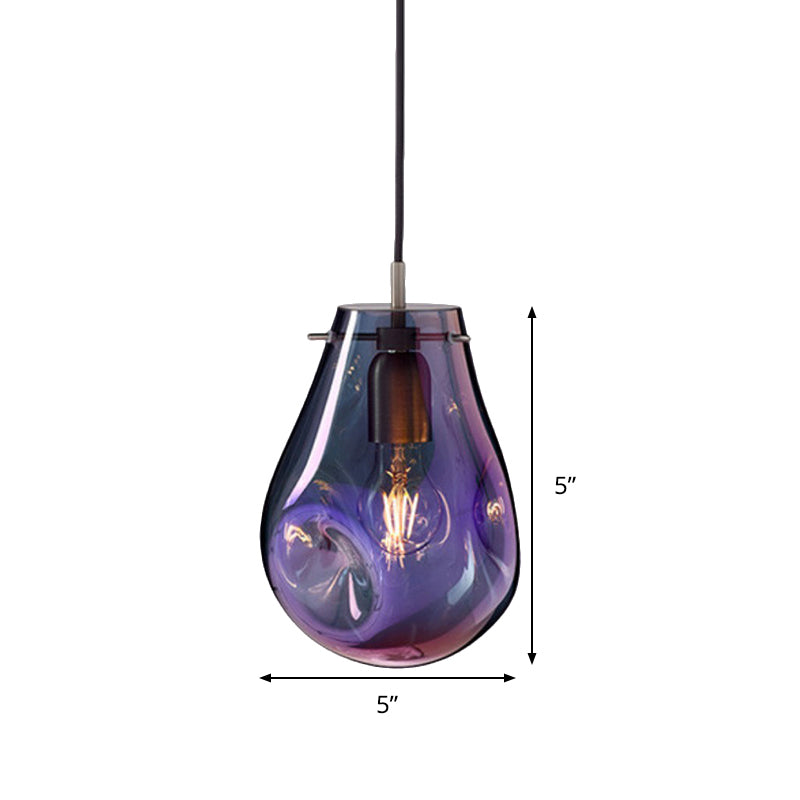 Teardrop Pendant Lighting Simple Purple/Green Dimpled Blown Glass 1 Light Dining Room Hanging Light Kit Clearhalo 'Ceiling Lights' 'Glass shade' 'Glass' 'Modern Pendants' 'Modern' 'Pendant Lights' 'Pendants' Lighting' 290213