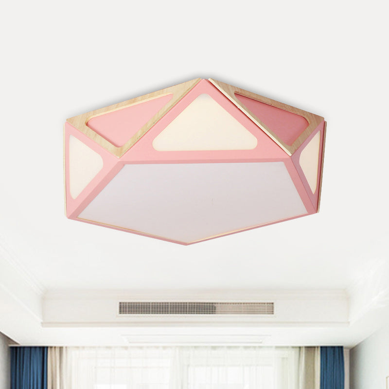Geometric Flush Light Modern Acrylic White/Pink/Yellow LED Ceiling Mounted Fixture in Warm/White Light, 16"/19.5" Wide Pink Clearhalo 'Ceiling Lights' 'Close To Ceiling Lights' 'Close to ceiling' Lighting' 290354