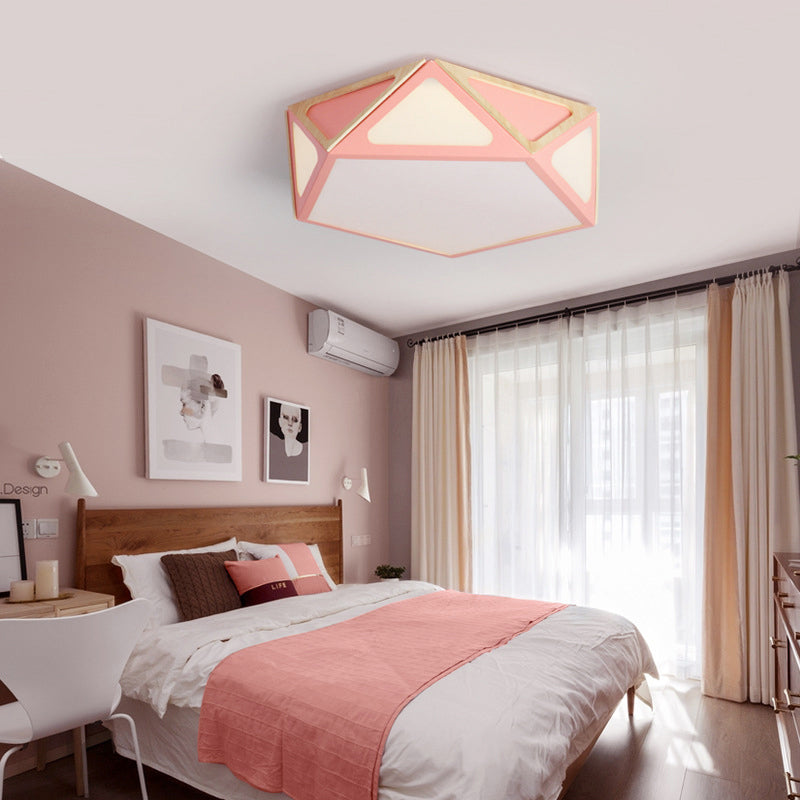 Geometric Flush Light Modern Acrylic White/Pink/Yellow LED Ceiling Mounted Fixture in Warm/White Light, 16"/19.5" Wide Clearhalo 'Ceiling Lights' 'Close To Ceiling Lights' 'Close to ceiling' Lighting' 290355