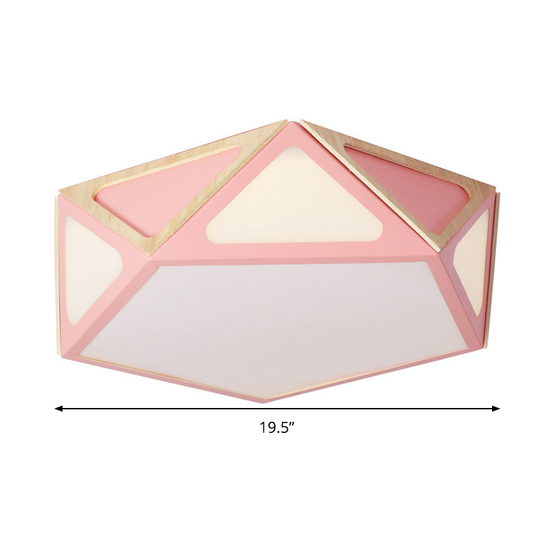 Geometric Flush Light Modern Acrylic White/Pink/Yellow LED Ceiling Mounted Fixture in Warm/White Light, 16"/19.5" Wide